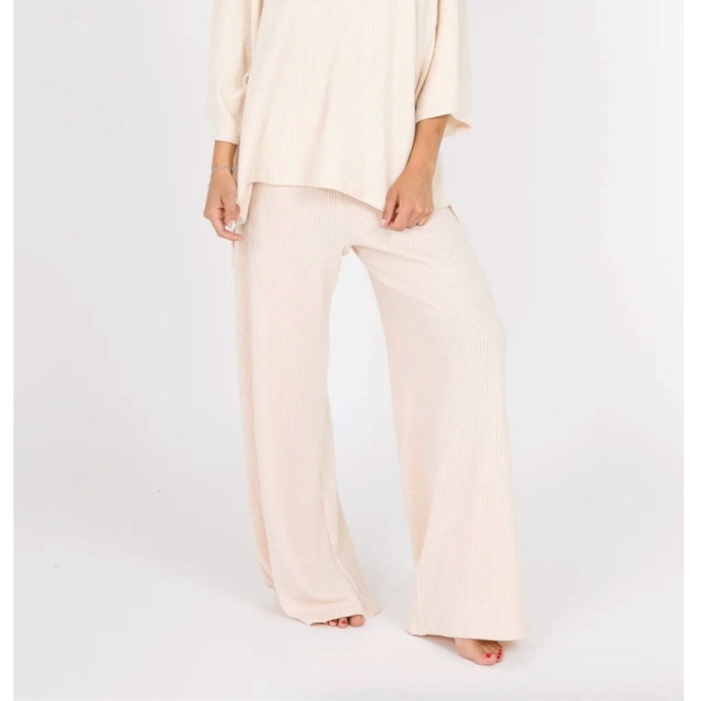 NEW The‎ Foxy Kind Yacht Club Ribbed Wide Leg Relaxed Pants Size L Loungewear